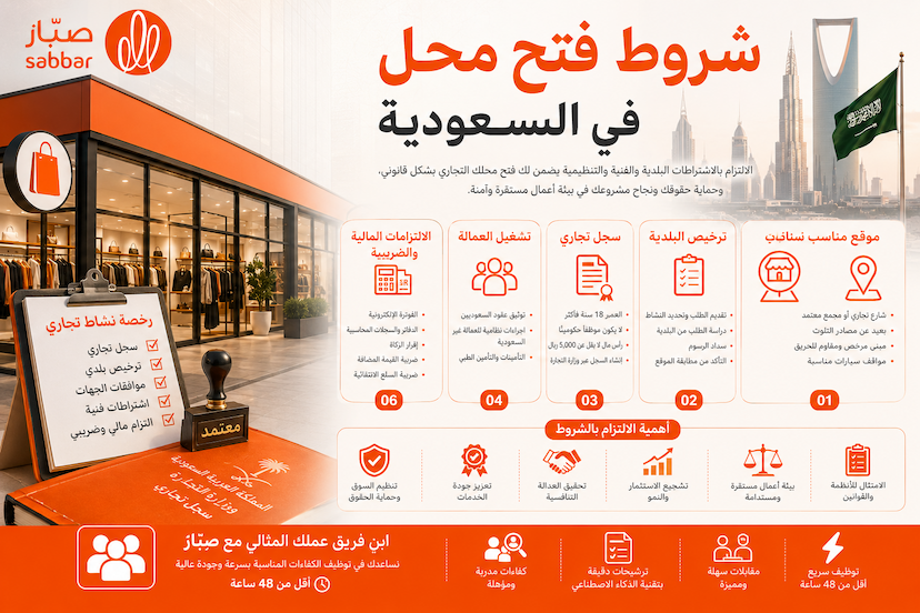شروط فتح محل في السعودية